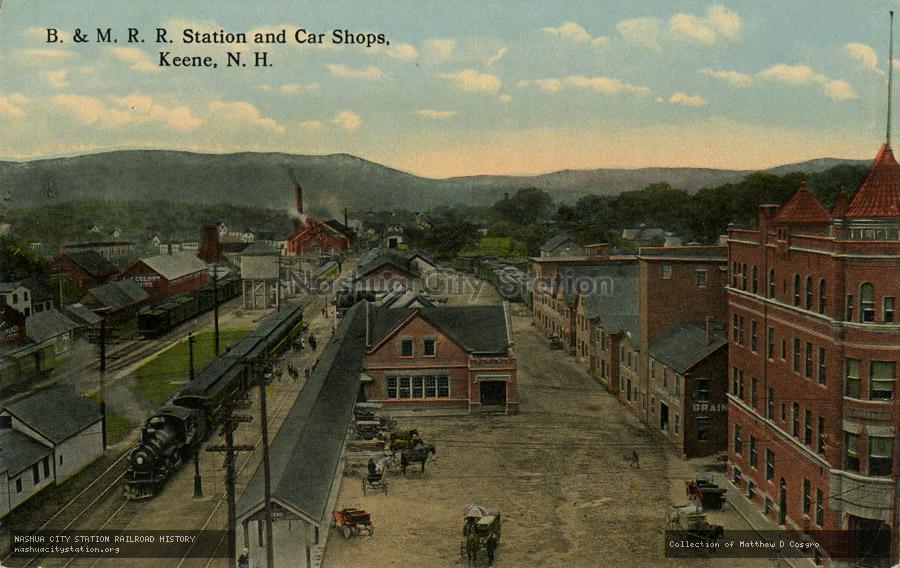 Postcard: Boston & Maine Railroad Station and Car Shops, Keene, New Hampshire